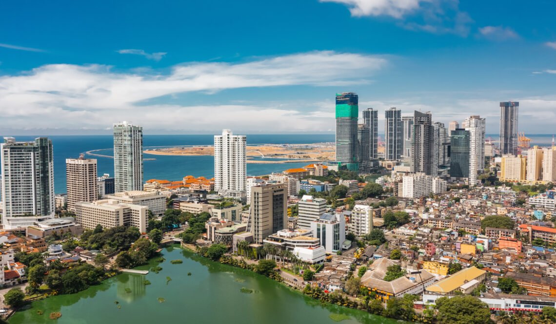 Cityscape of Colombo city on a sunny day. Aerial view