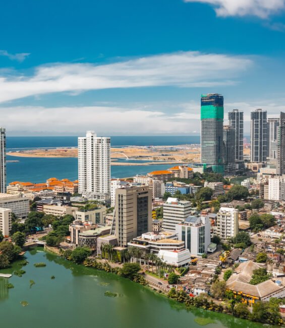 Cityscape of Colombo city on a sunny day. Aerial view