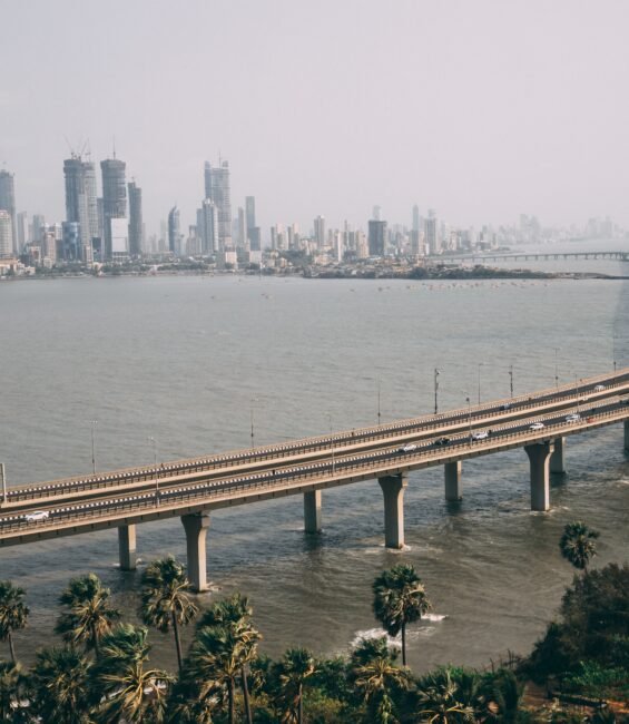 A high angle shot of Bandra Worli sealink in Mumbai enveloped with fog